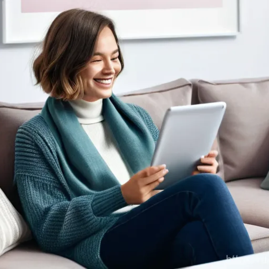 라이브 커머스의 미래 전망 - **Prompt:** A cozy, modern living room bathed in warm, soft light. A young German woman, aged late 2...