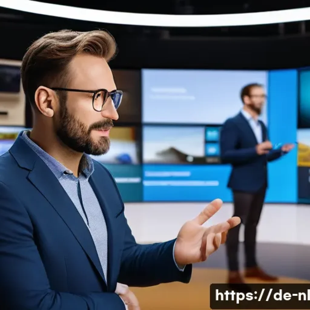 제품 시연과 라이브 커머스의 시너지 - A professional live product demonstration scene set in a modern studio with a charismatic male moder...