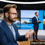 제품 시연과 라이브 커머스의 시너지 - A professional live product demonstration scene set in a modern studio with a charismatic male moder...