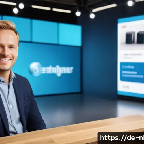 라이브 커머스 방송 후 데이터 분석하기 - A professional live-commerce streaming scene set in a modern German studio with a charismatic host p...