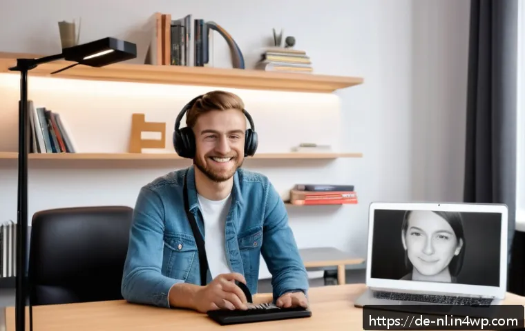 고객과 소통하는 라이브 방송 기법 - A cozy and professional live streaming setup in a modern German-style home office: a young adult str...